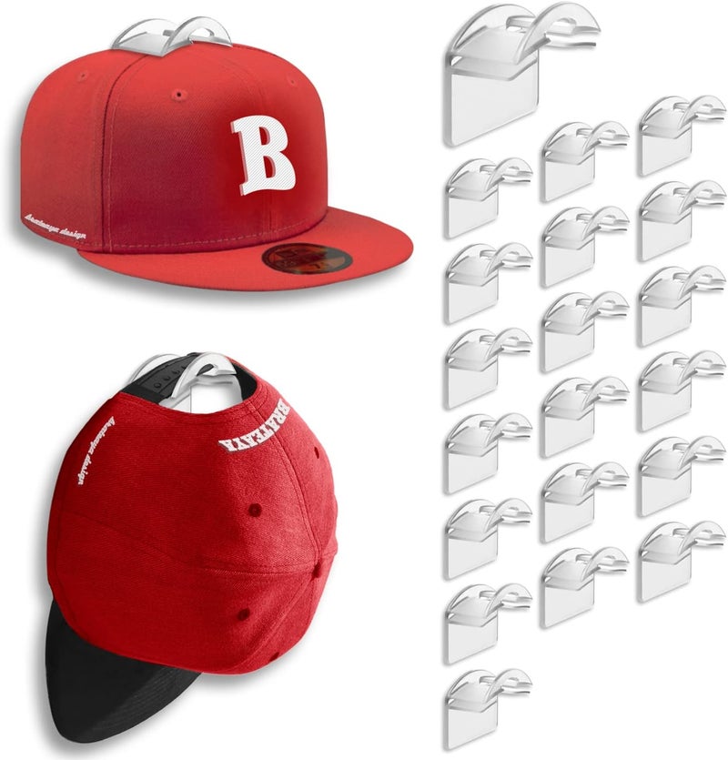 BRATEAYA Hat Hangers for Wall, Stronge Adhesive Hat Holders Display, No Driling Caps Holder Organizer, 20 Pack Hat Hook for Baseball Caps, Wall Mounted Cap Rack, Clear - Image 1